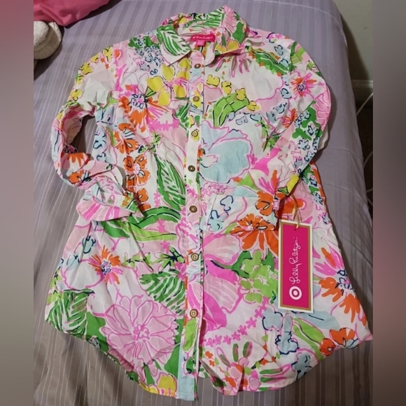 Lilly Pulitzer for Target Nosey Posey Floral Button Up Long Sleeve Shirt XS NWT! - Picture 5 of 8